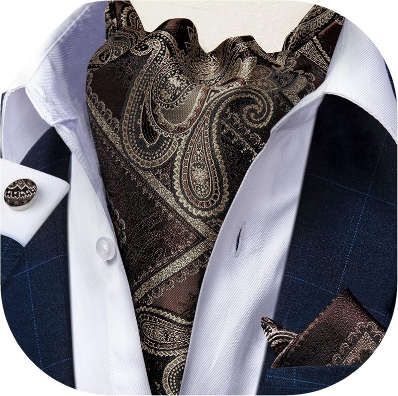 DiBanGu 3PCS Ascot Ties for Men Wedding Jacquard Woven Silk Ascot Cravat for Men Cravat Tie and Pocket Square Set - Image 2